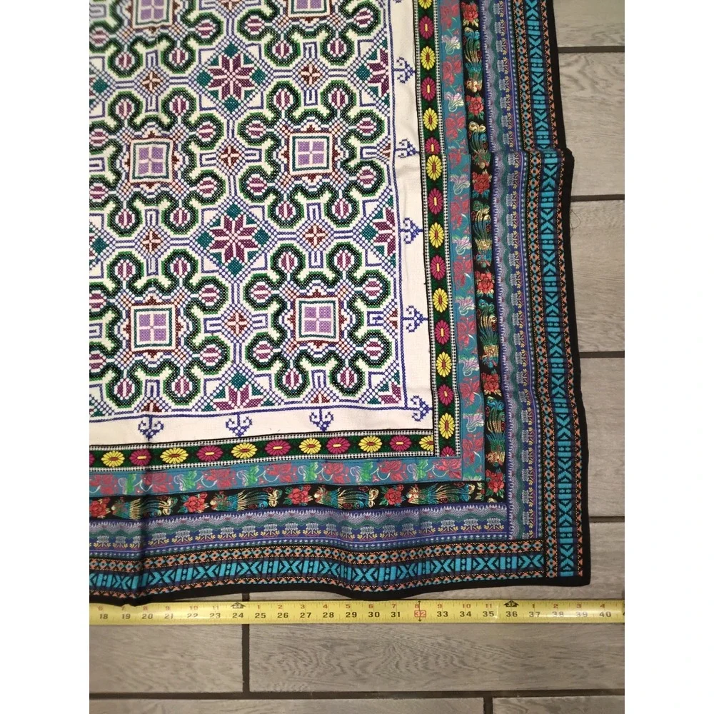 Boho Embroidered Square Textile Wall Hanging / Table ~ Multicolor ~ 40
